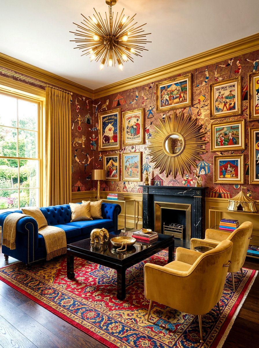 Gold Leaf Circus Living Room - 30 circus inspired living room ideas