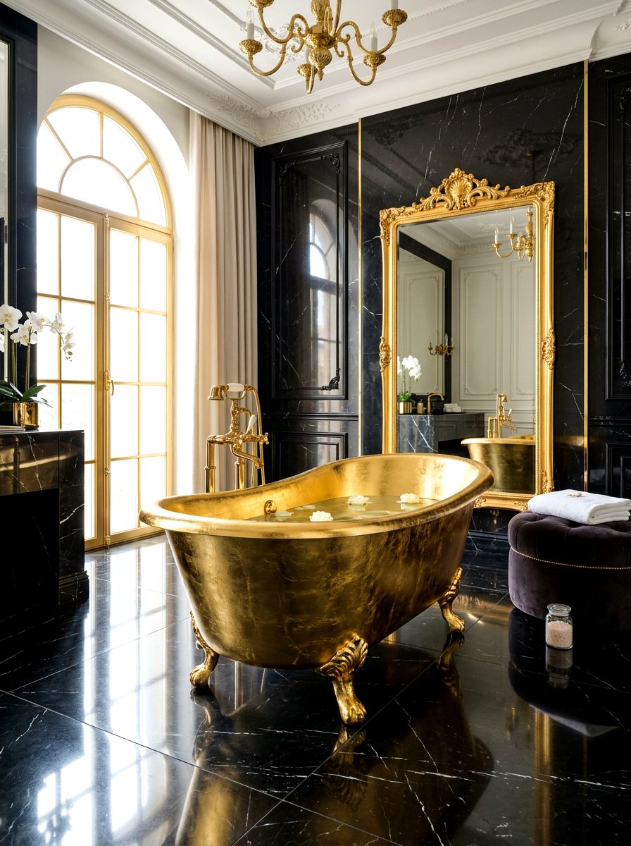 Gold Leaf Finished Tub - 30 soaking tub ideas