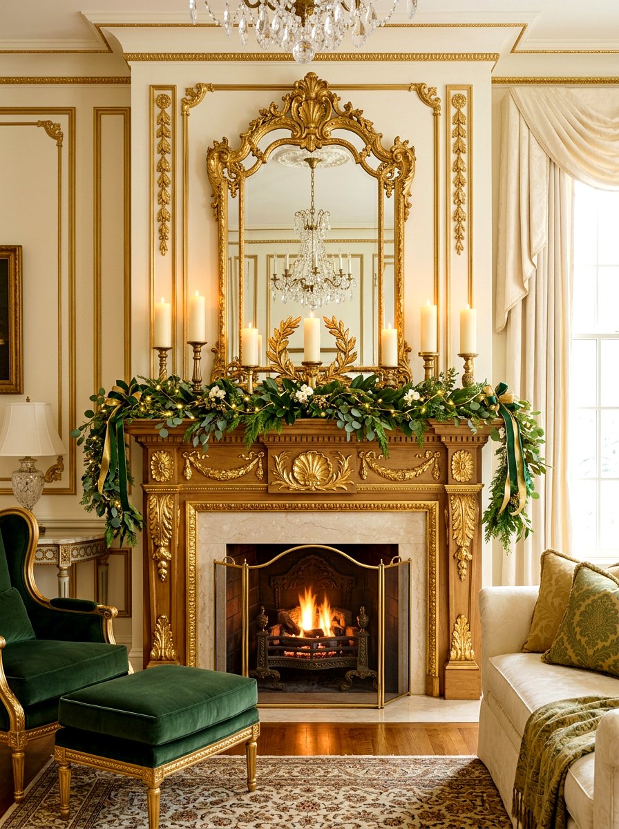 Gold Leaf Mantel - 30 holiday mantel garland ideas