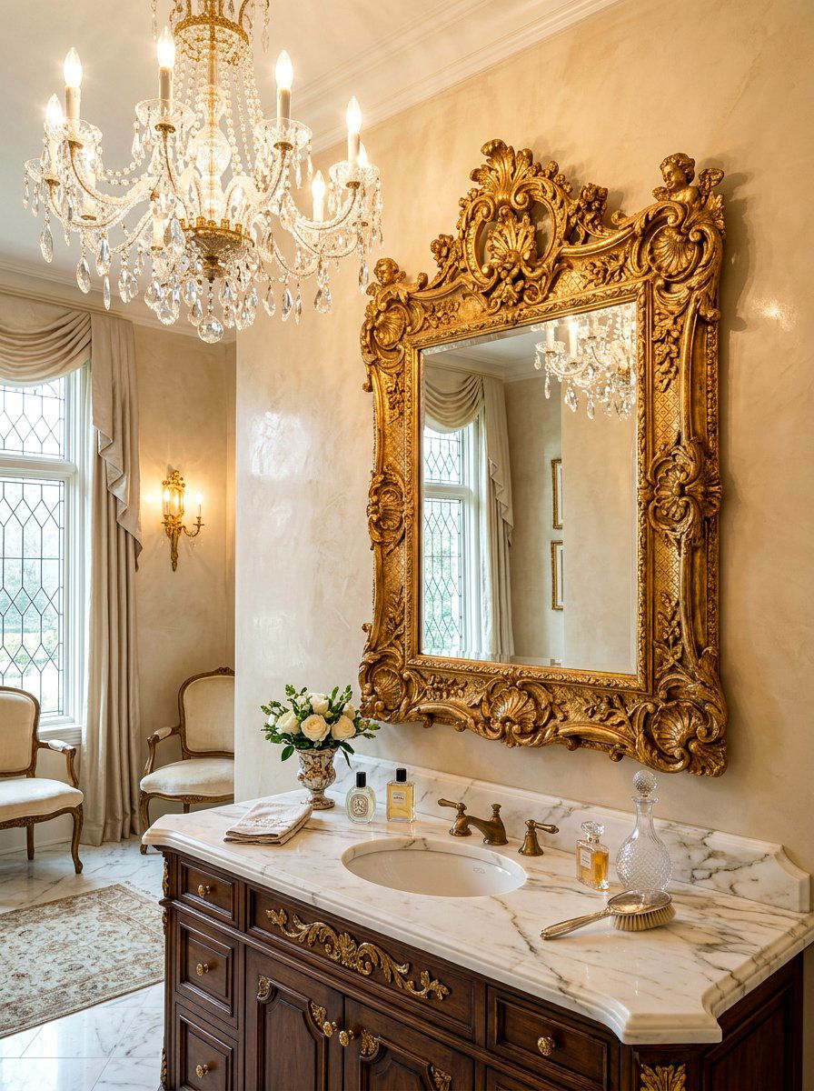 Gold Leaf Mirror - 30 old world bathroom ideas