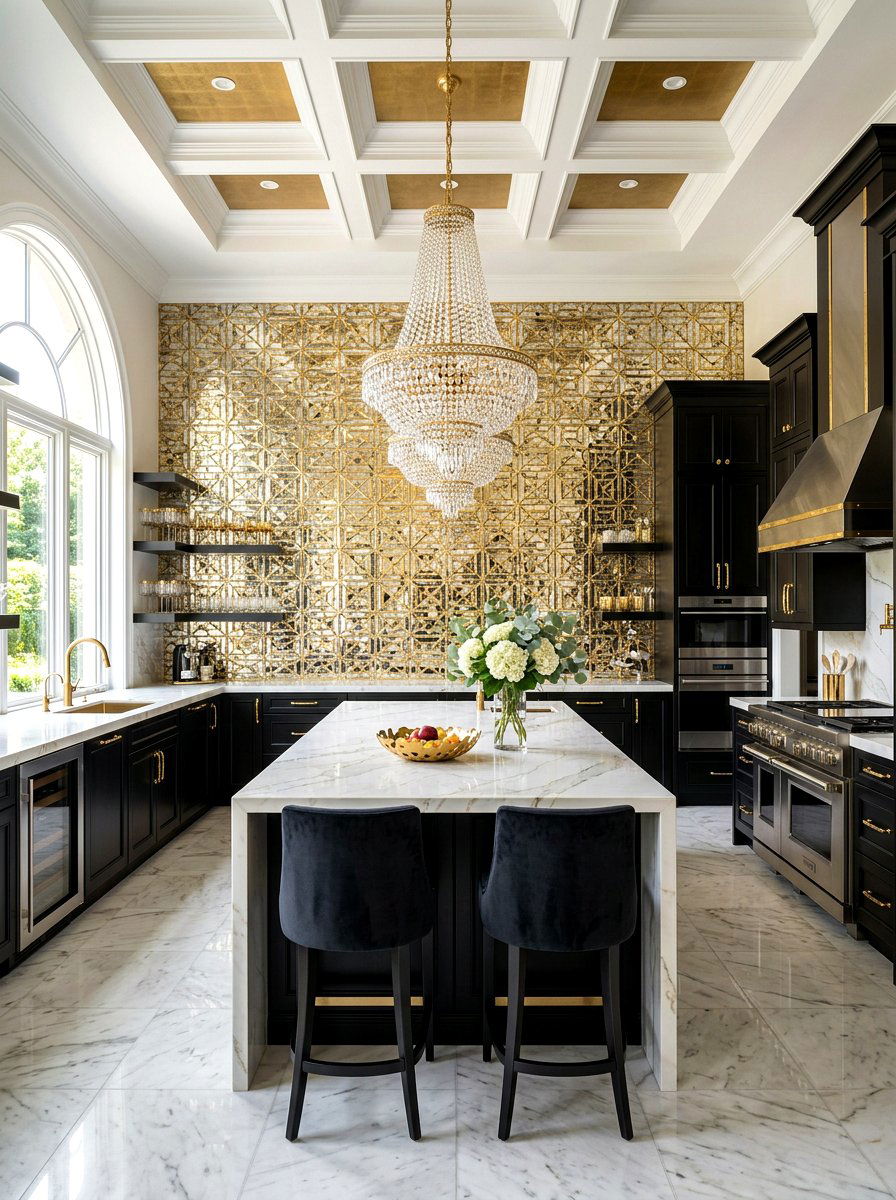 Gold Leaf Mirror Tile - 30 mirror tile backsplash ideas