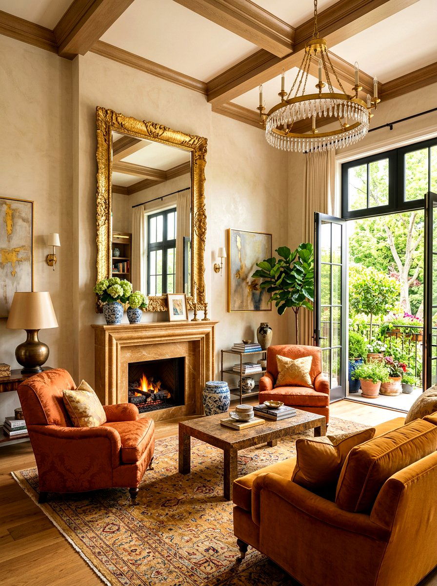 Gold Leaf Mirror - 30 mantel mirror ideas