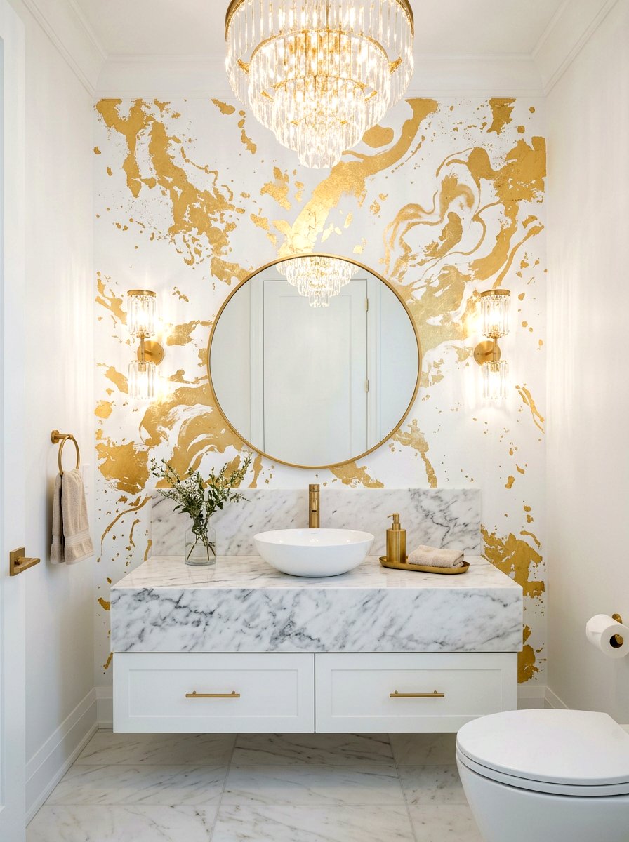 Gold Leaf Mural Powder Room - 30 murals in powder room ideas