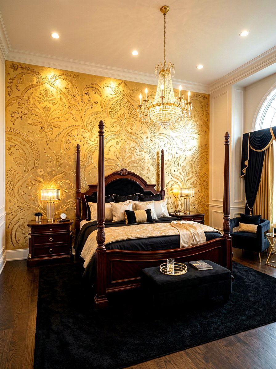 Gold Leaf Mural - 30 mural wallpaper bedroom aesthetic ideas