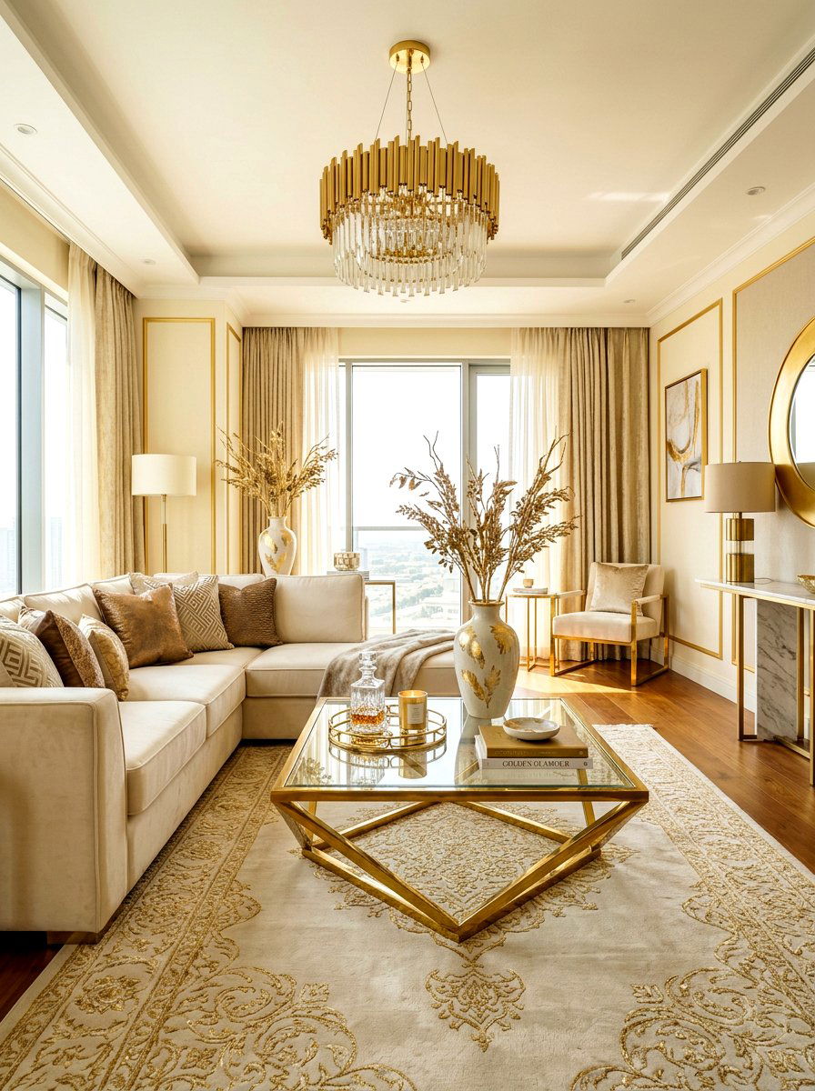 Gold Living Room - 30 metallic holiday decor ideas