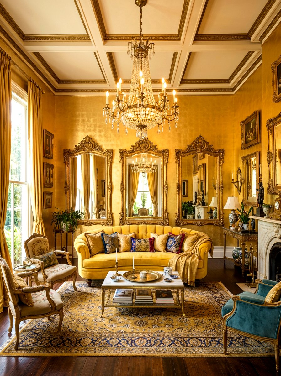 Gold Maximalist Living Room - 30 metallic maximalist decor ideas