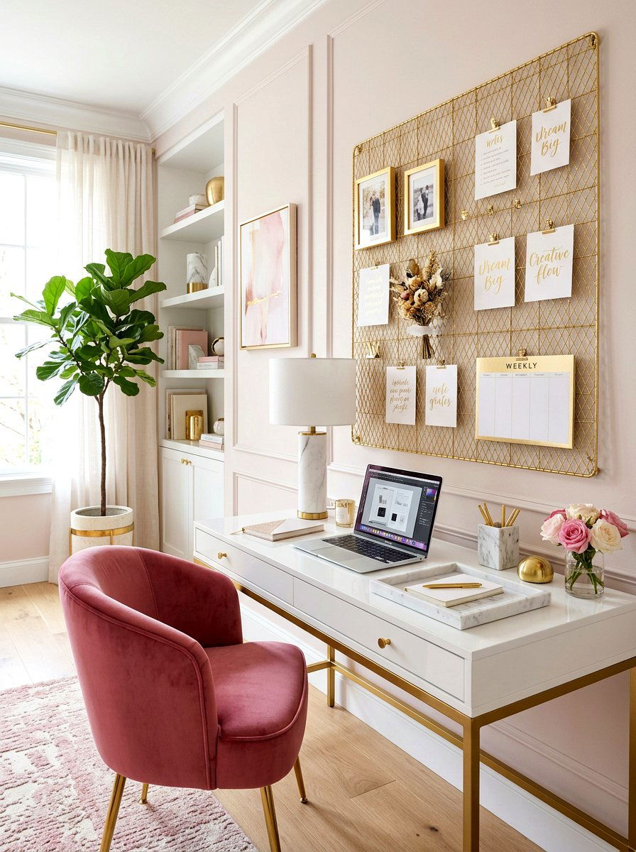 Gold Mesh Grid Board - 30 pin board office wall ideas