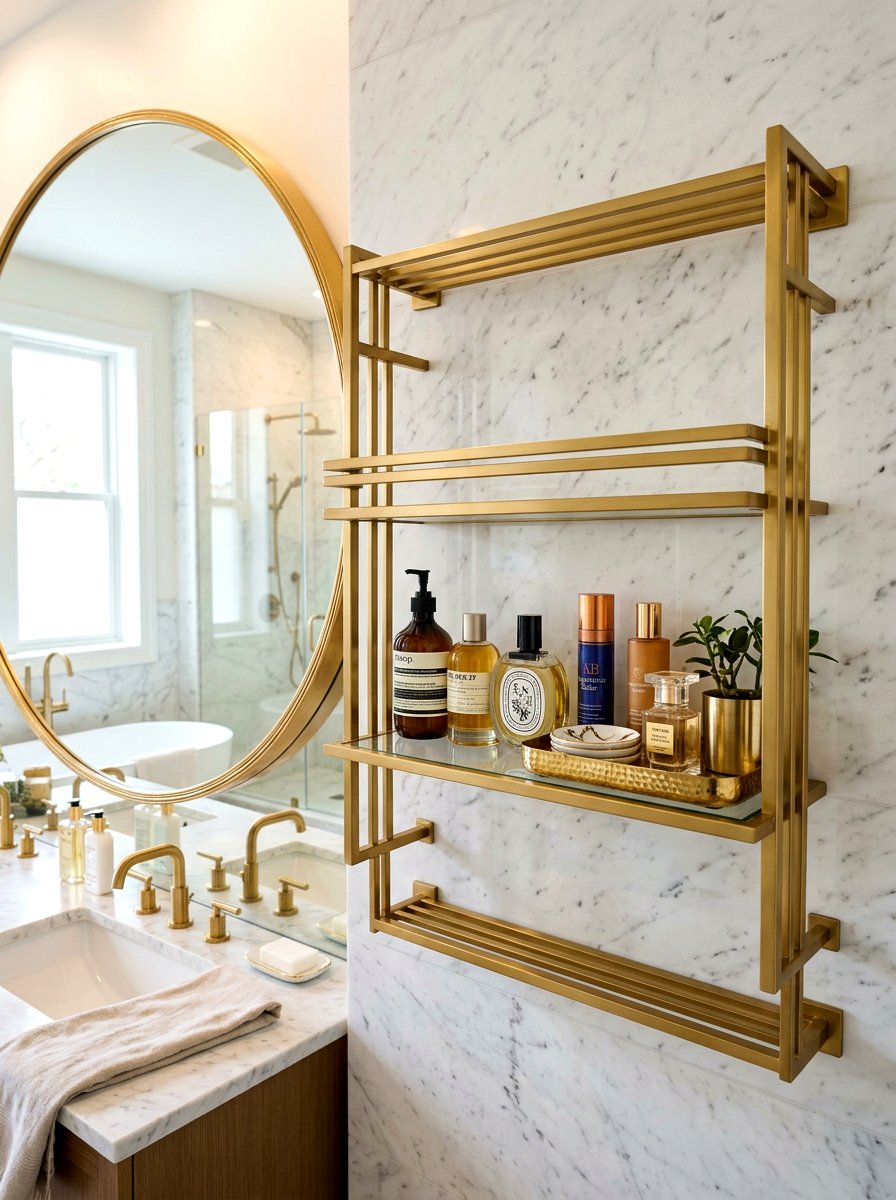 Gold Metal Bathroom Shelf - 30 bathroom shelf decor ideas