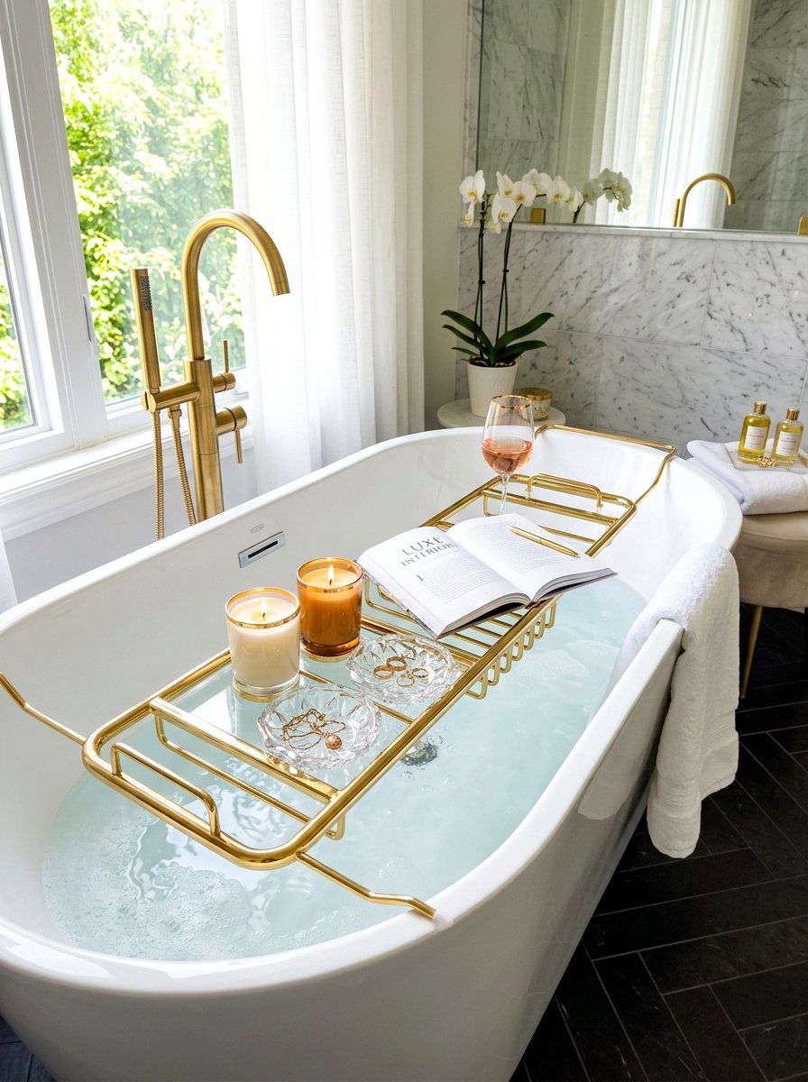 Gold Metal Bathtub Tray - 30 bath tray styling ideas