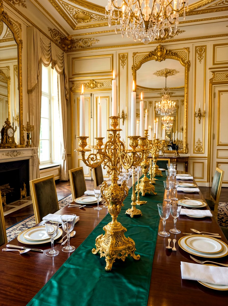 Gold Metal Candelabras - 30 candle table runner ideas