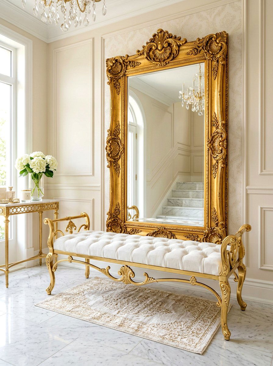 Gold Metal Frame Bench - 30 foyer bench seating ideas