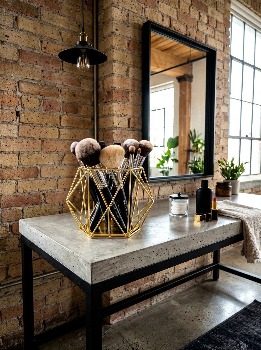 Gold Metal Makeup Brush Basket - 30 makeup brush storage ideas