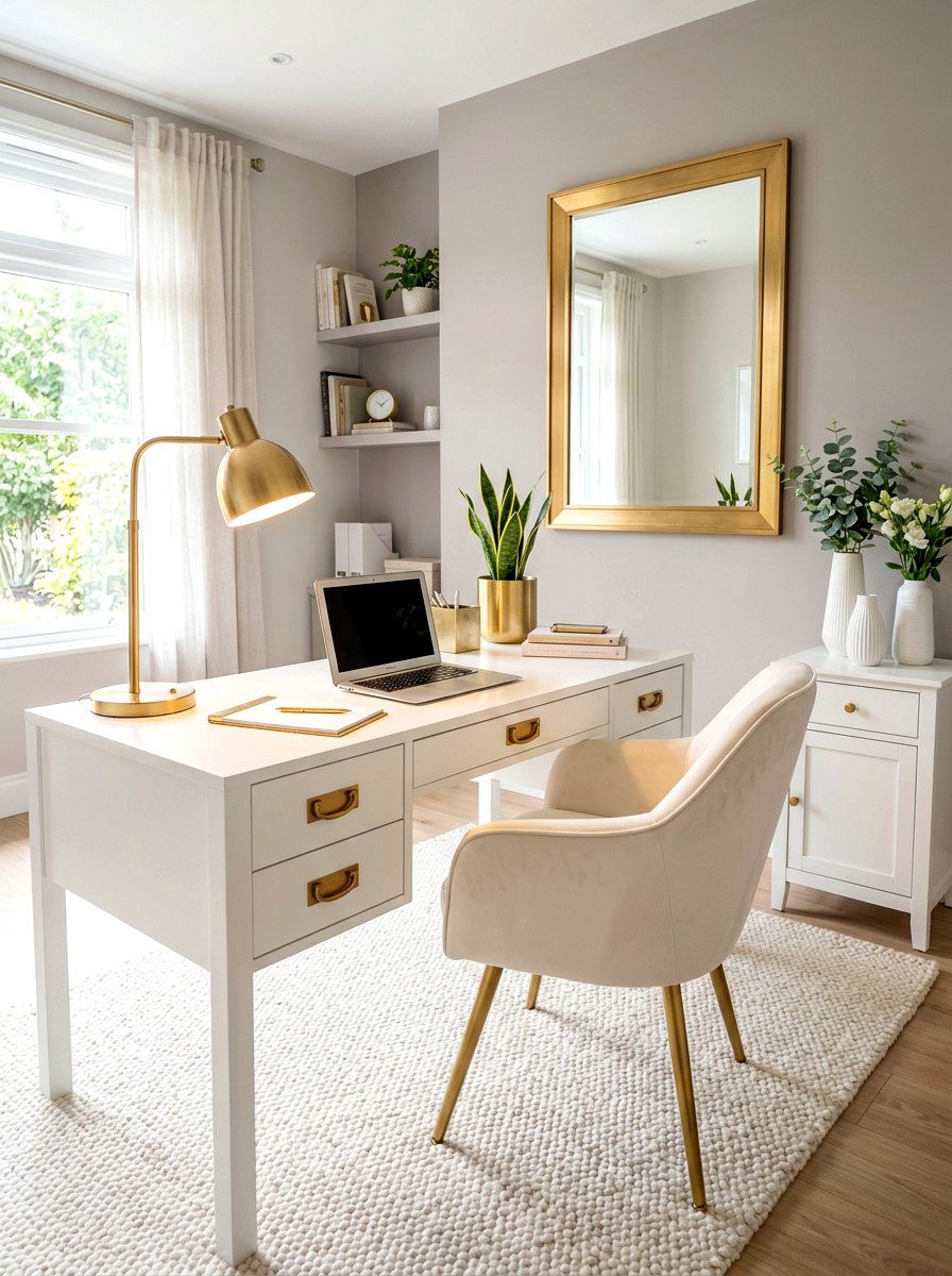 Gold Metal Office Accents - 30 calm neutral office ideas