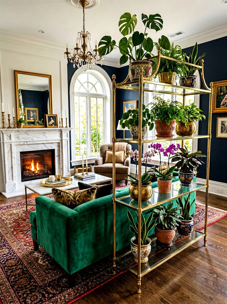 Gold Metal Plant Shelf - 30 houseplant shelf ideas