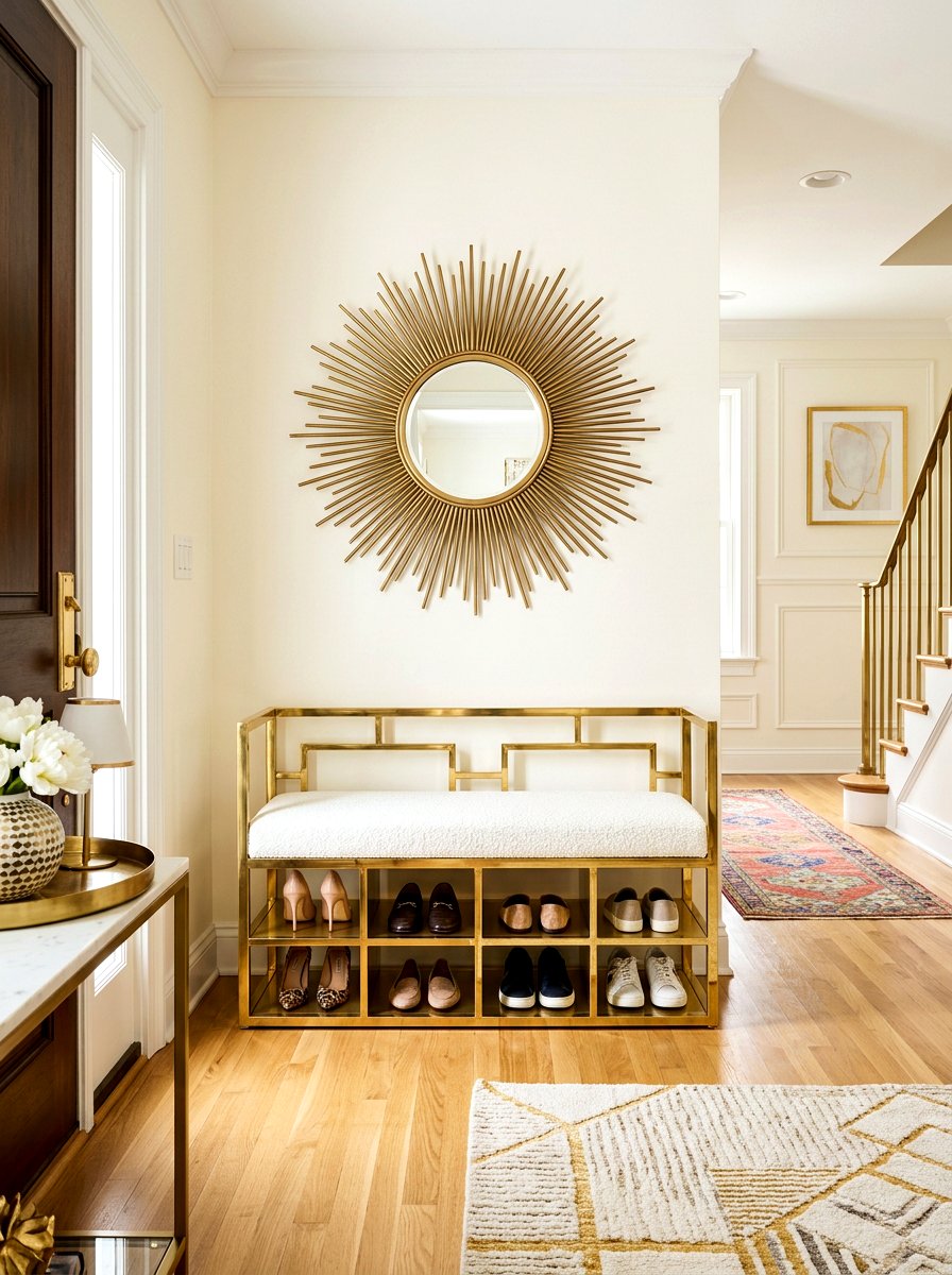 Gold Metal Shoe Cubby Bench - 30 shoe cubby bench ideas