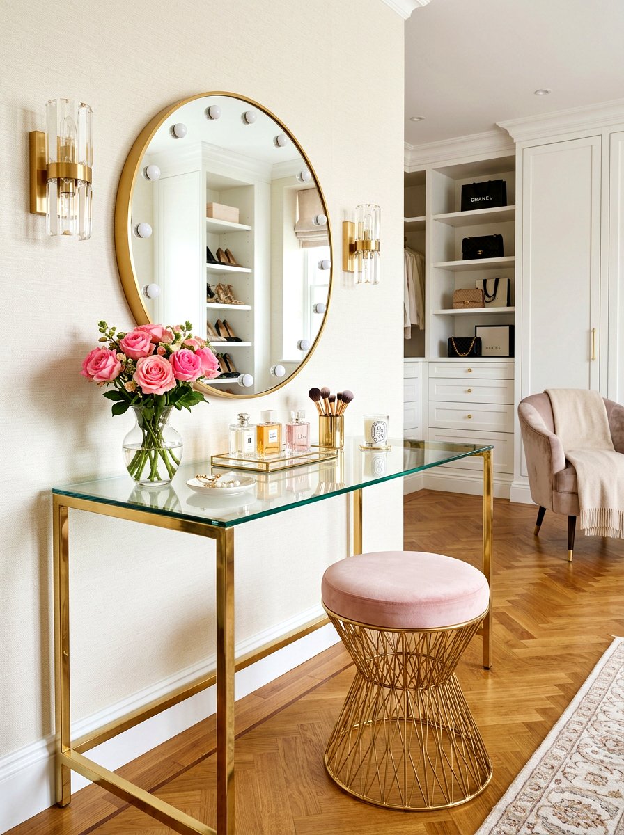 Gold Metal Stool - 30 dressing room seating ideas