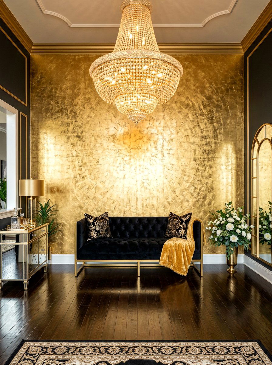 Gold Metallic Accent Wall - 30 foyer accent wall ideas