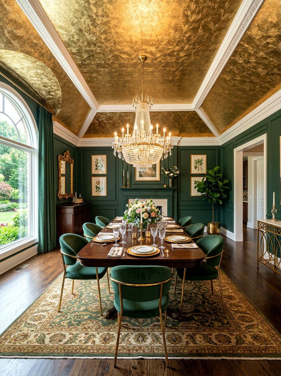 Gold Metallic Dining Room - 30 wallpaper ceiling ideas