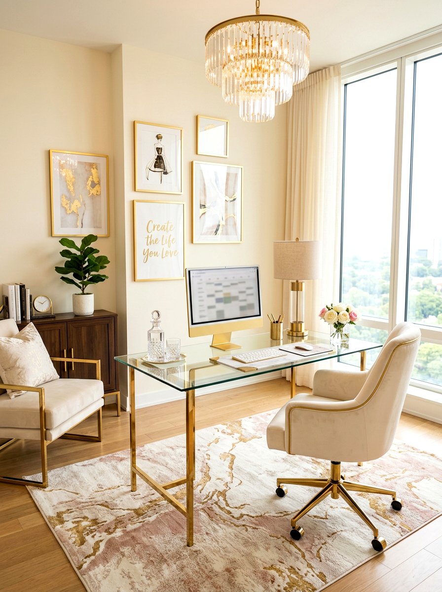 Gold Metallic Office - 30 feminine office ideas