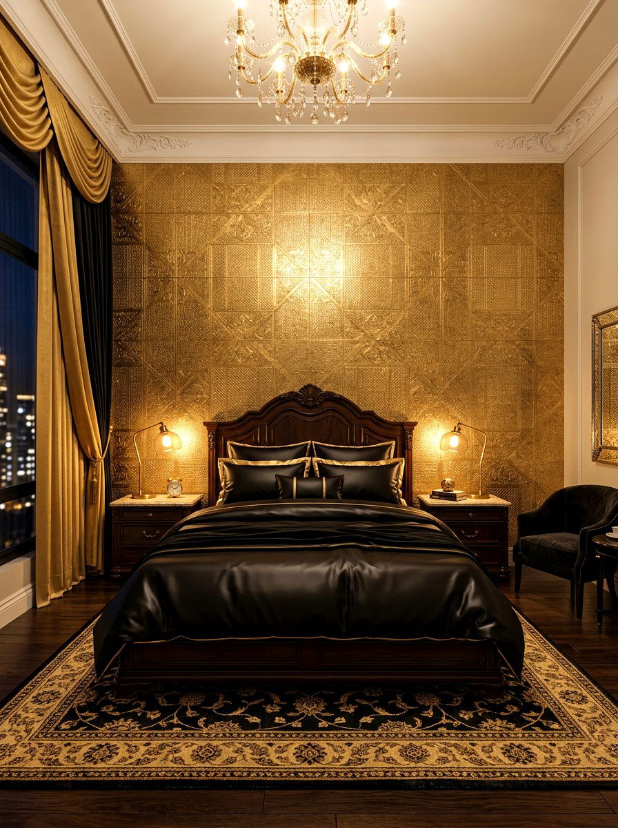 Gold Metallic Wall - 30 bedroom accent wall ideas