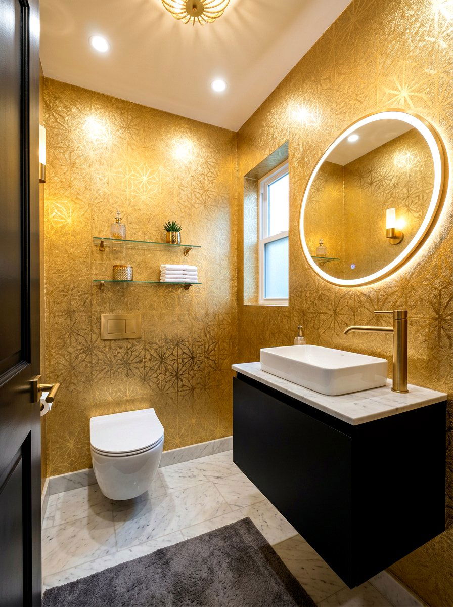 Gold Metallic Wallpaper Powder Room - 30 boutique hotel powder room ideas
