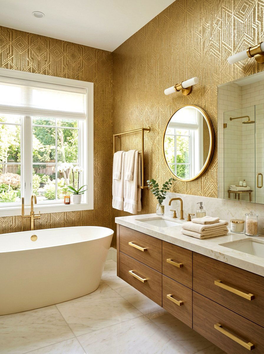 Gold Metallic Wallpaper - 30 bathroom wallpaper ideas