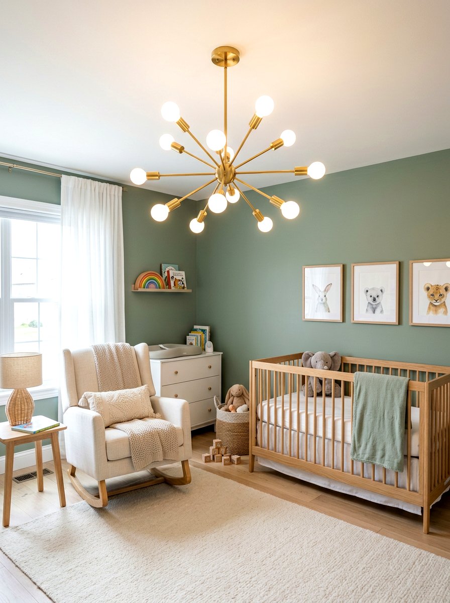 Gold Nursery Light - 30 sage and cream nursery ideas