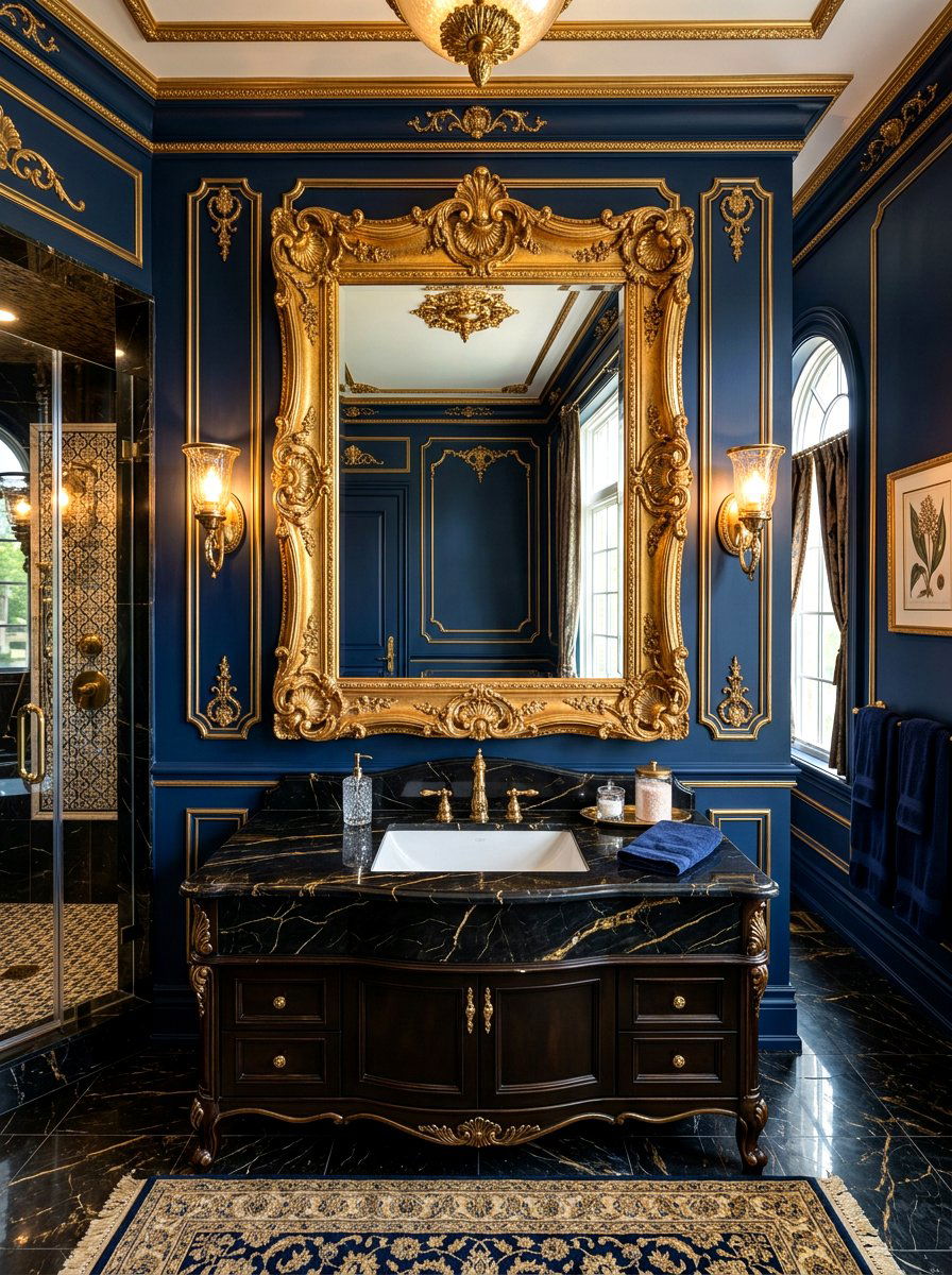 Gold Ornate Mirror - 30 maximalist bathroom ideas
