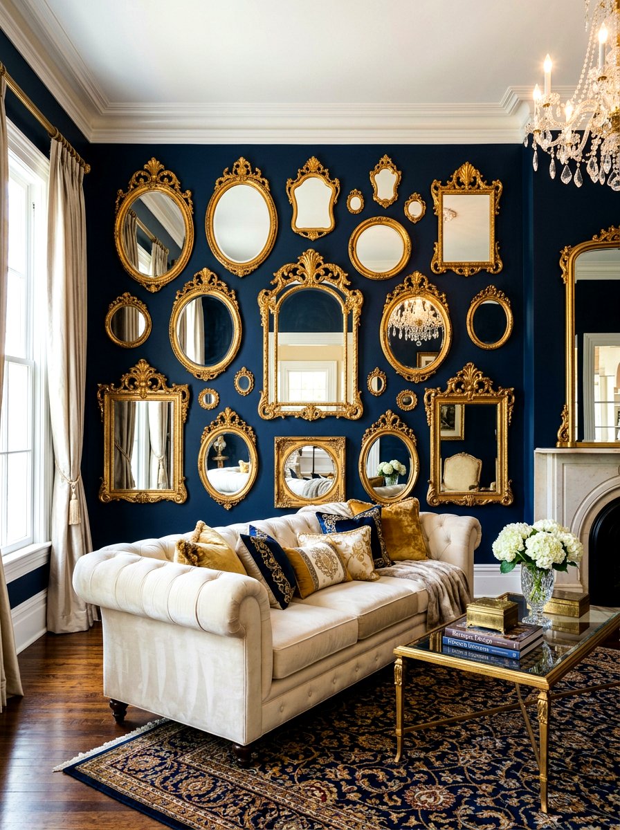 Gold Ornate Mirror Wall - 30 statement mirror gallery ideas