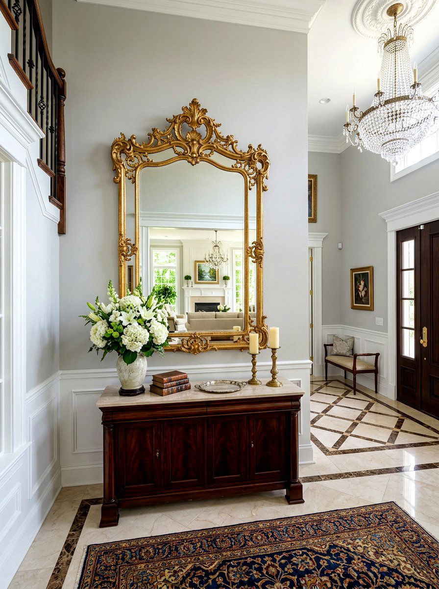 Gold Ornate Wall Mirror - 30 Nancy Meyers entryway ideas