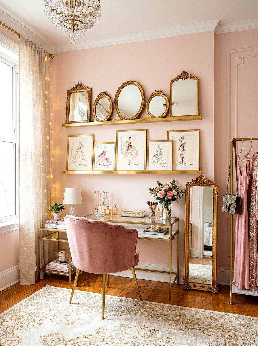 Gold Picture Ledge - 30 gallery ledge wall ideas