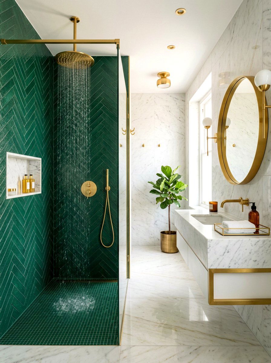 Gold Rain Shower - 30 rain head shower bathroom ideas