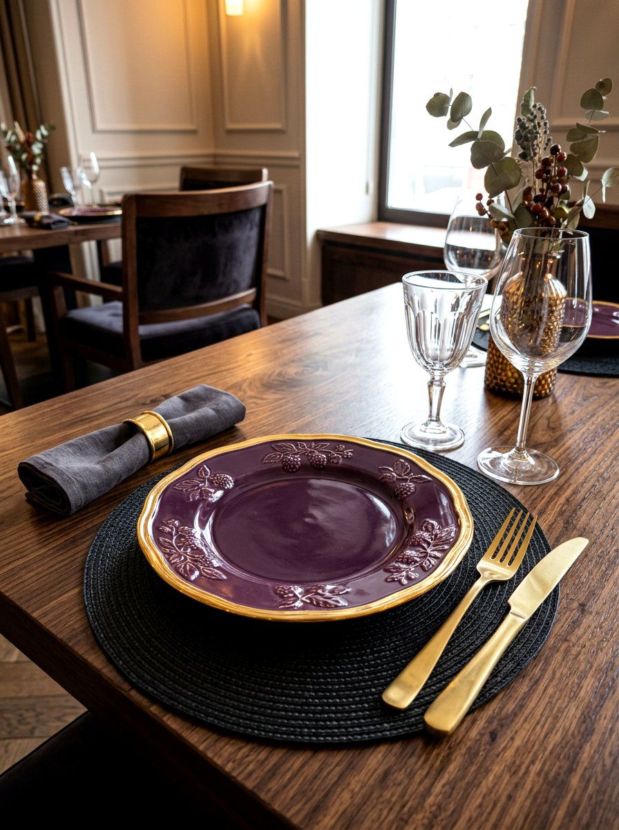 Gold Rimmed Berry Plate - 30 moody berry tablescape ideas