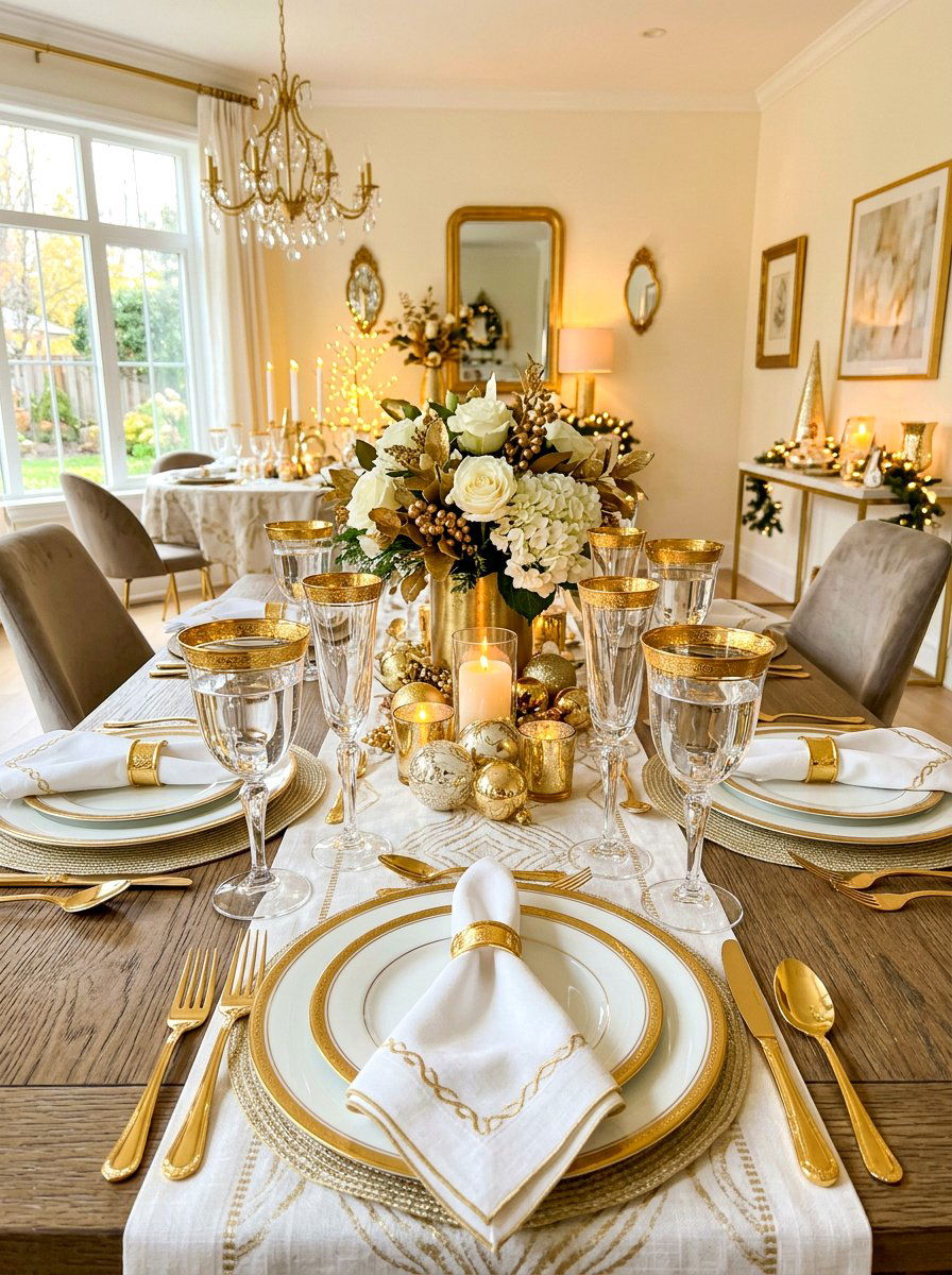 Gold Rimmed Glassware Setting - 30 English tea tablescape ideas