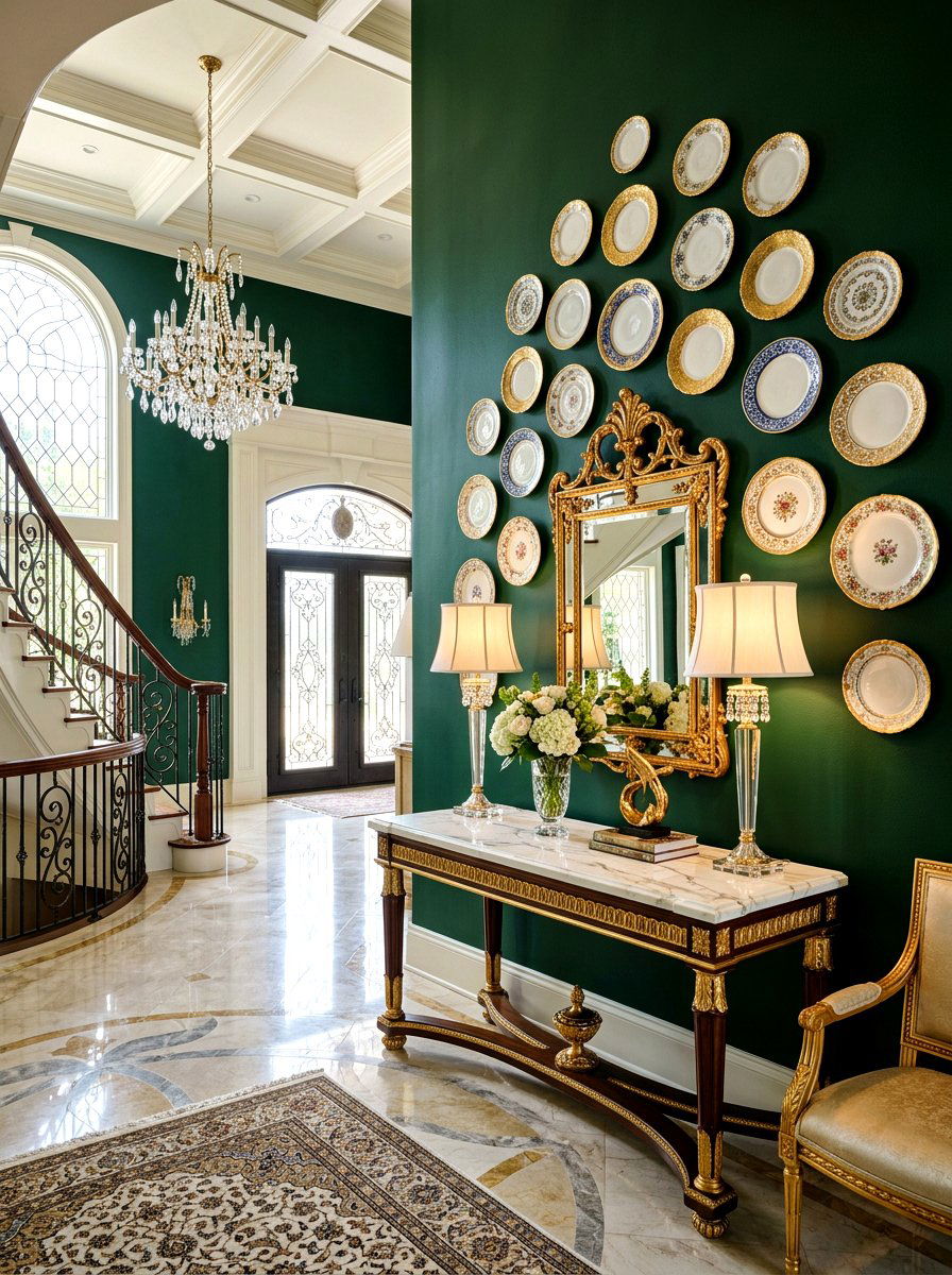Gold Rimmed Plate Wall - 30 plate wall display ideas