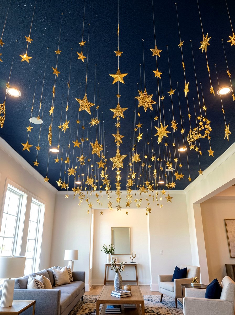 Gold Star Ceiling Design - 30 metallic holiday decor ideas