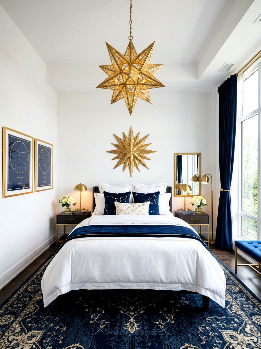 Gold Star Pendant Light - 30 extra celestial bedroom ideas