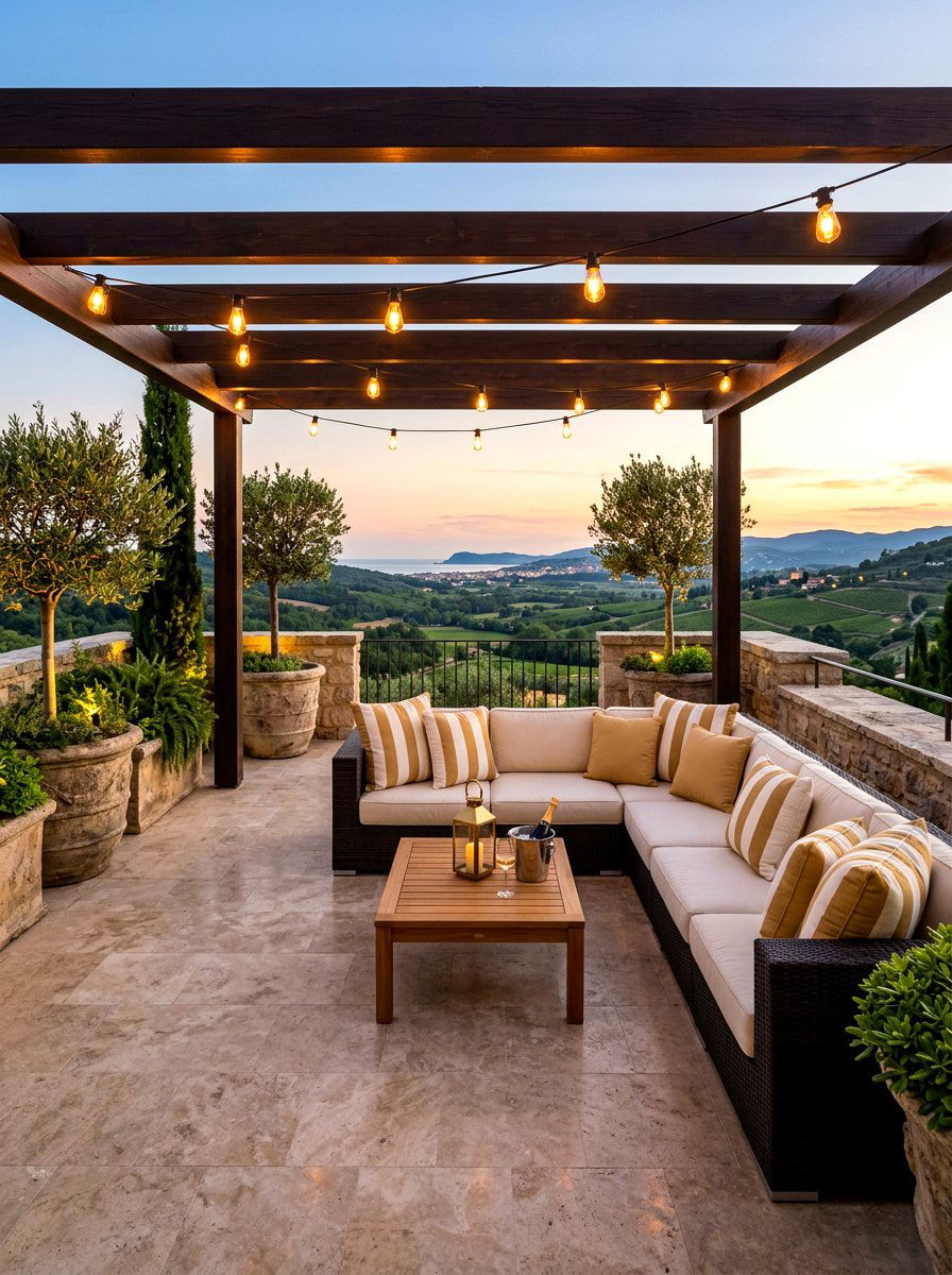 Gold Stripe Luxury Terrace - 30 cabana stripe patio ideas