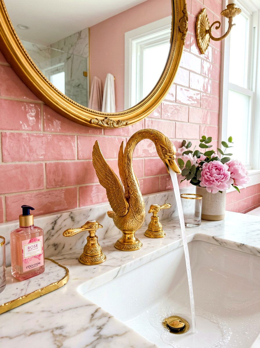 Gold Swan Faucet - 30 dopamine bathroom ideas