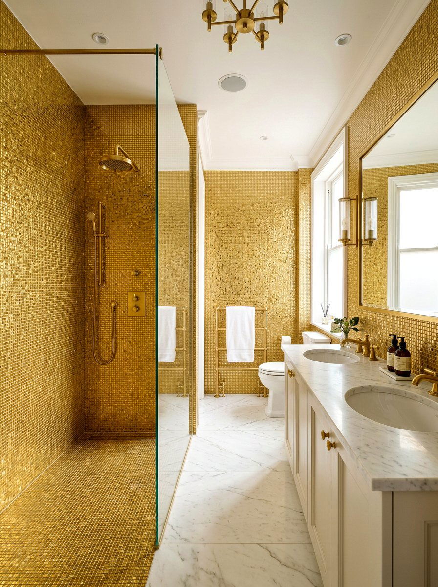 Gold Tile Bathroom - 30 metallic maximalist decor ideas