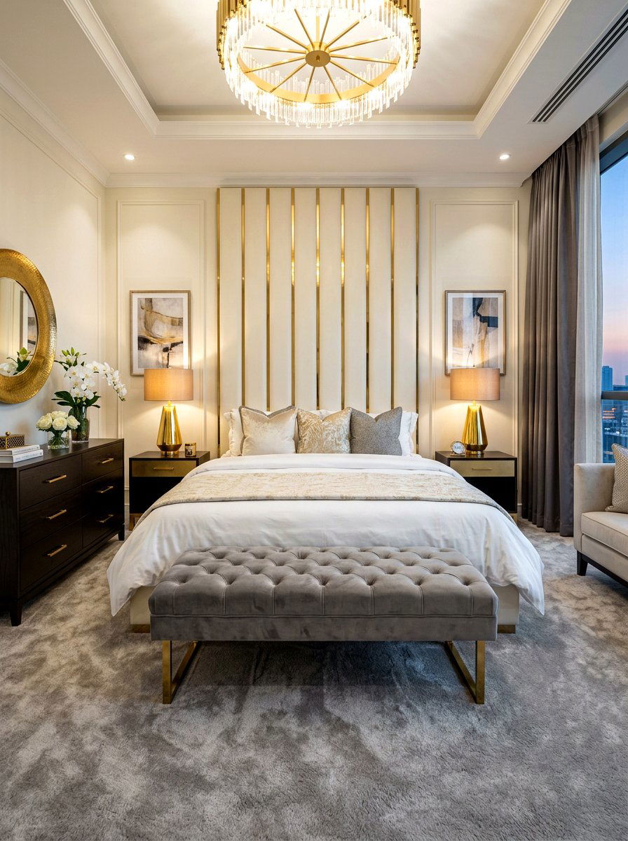 Gold Trim Fluted Headboard - 30 fluted headboard ideas