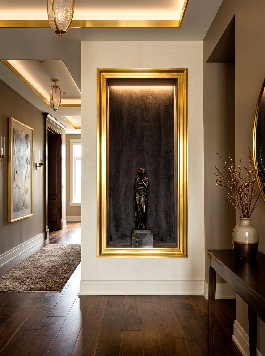 Gold Trim Inset Niche - 30 built in hall niche ideas
