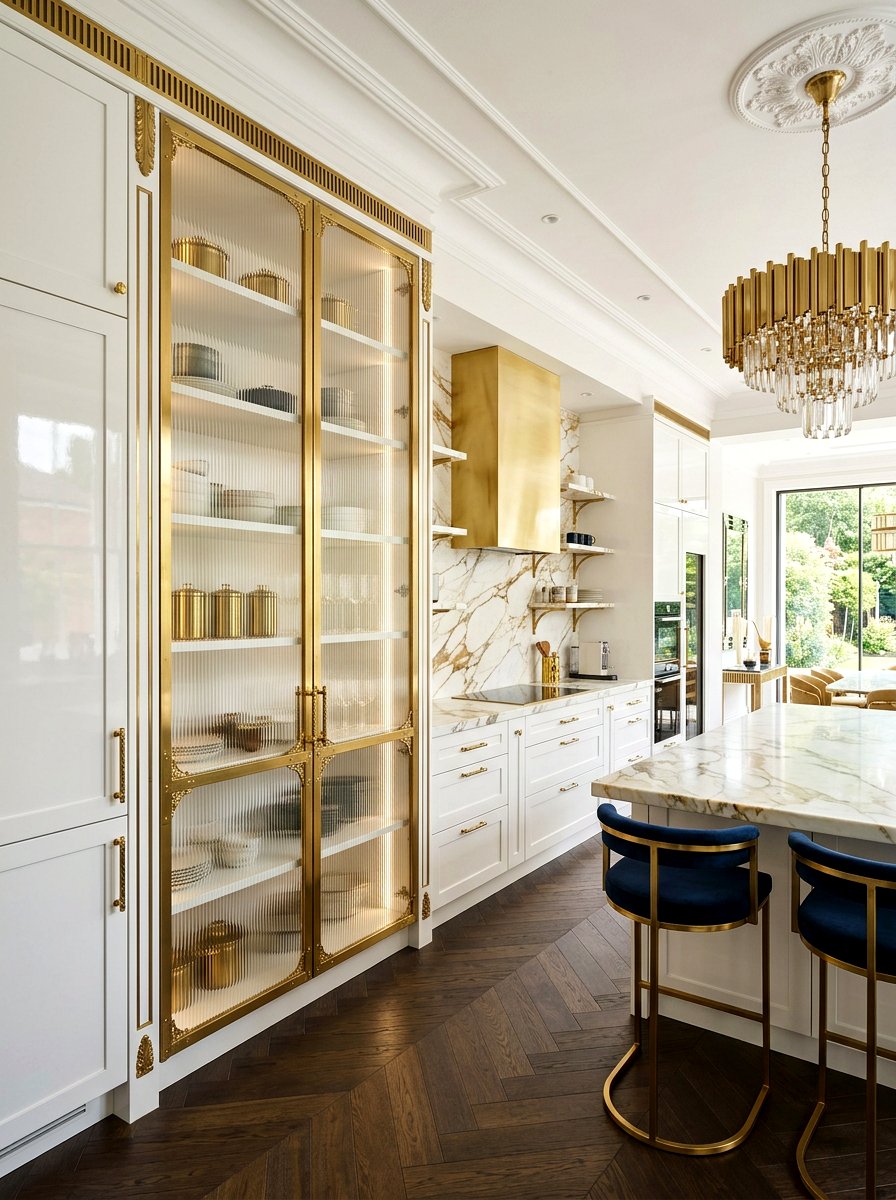 Gold Trim Reeded Glass Pantry - 30 reeded glass pantry ideas