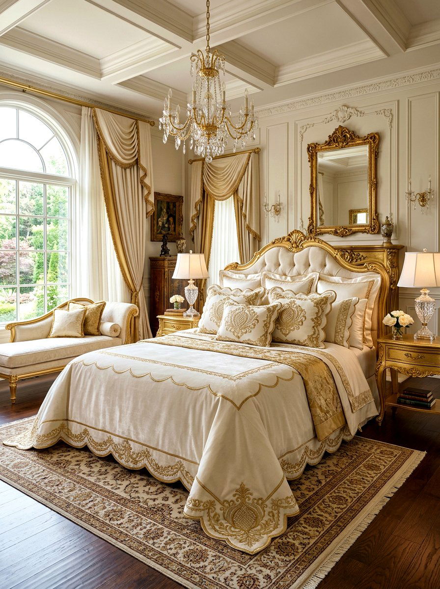 Gold Trim Scalloped Bedding Design - 30 scalloped pillow bedding ideas
