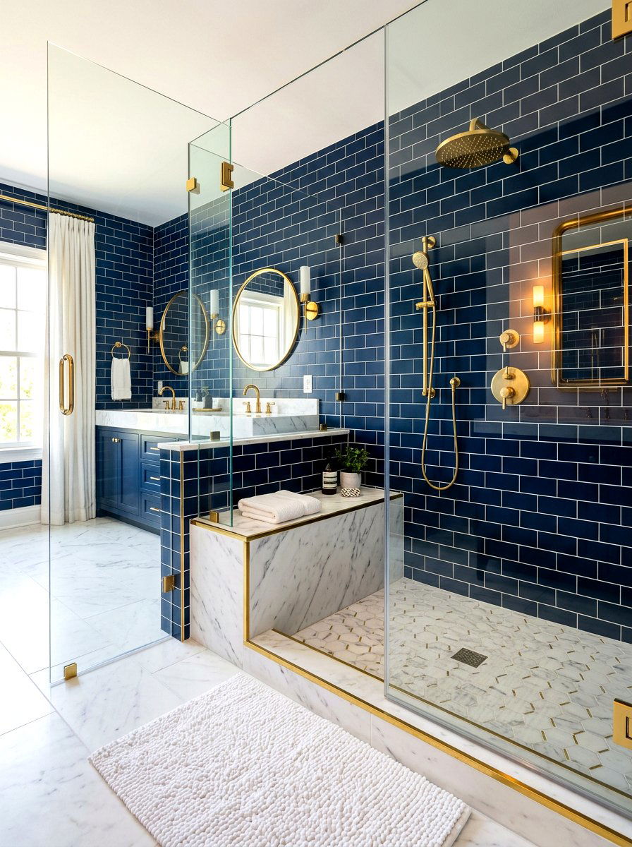 Gold Trim Shower Bench - 30 shower bench styling ideas