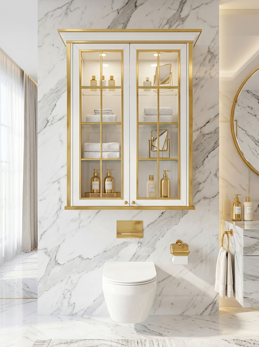 Gold Trimmed Wall Cabinet - 30 over toilet cabinet ideas
