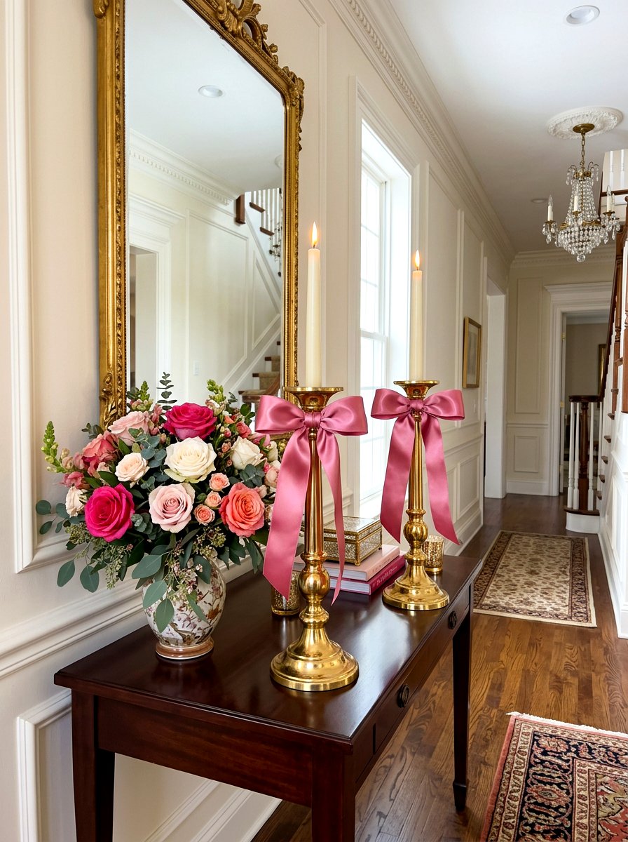 Gold Valentine Candle Holder With Satin Bow - 30 bow and candle Valentine ideas