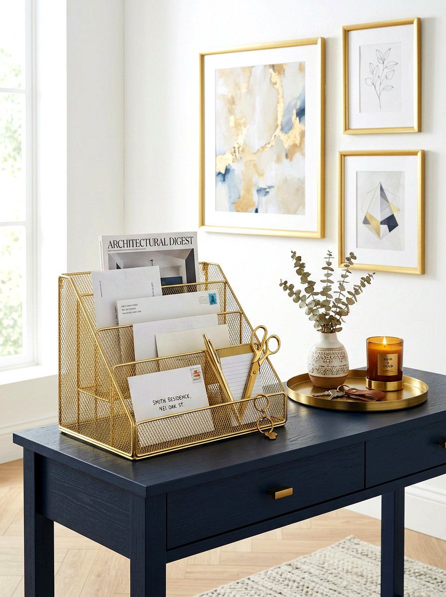 Gold Wire Mesh Basket - 30 mail drop zone ideas