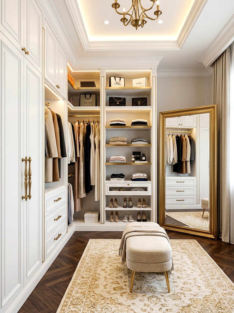 Gold accent closet storage - 30 glam closet ideas