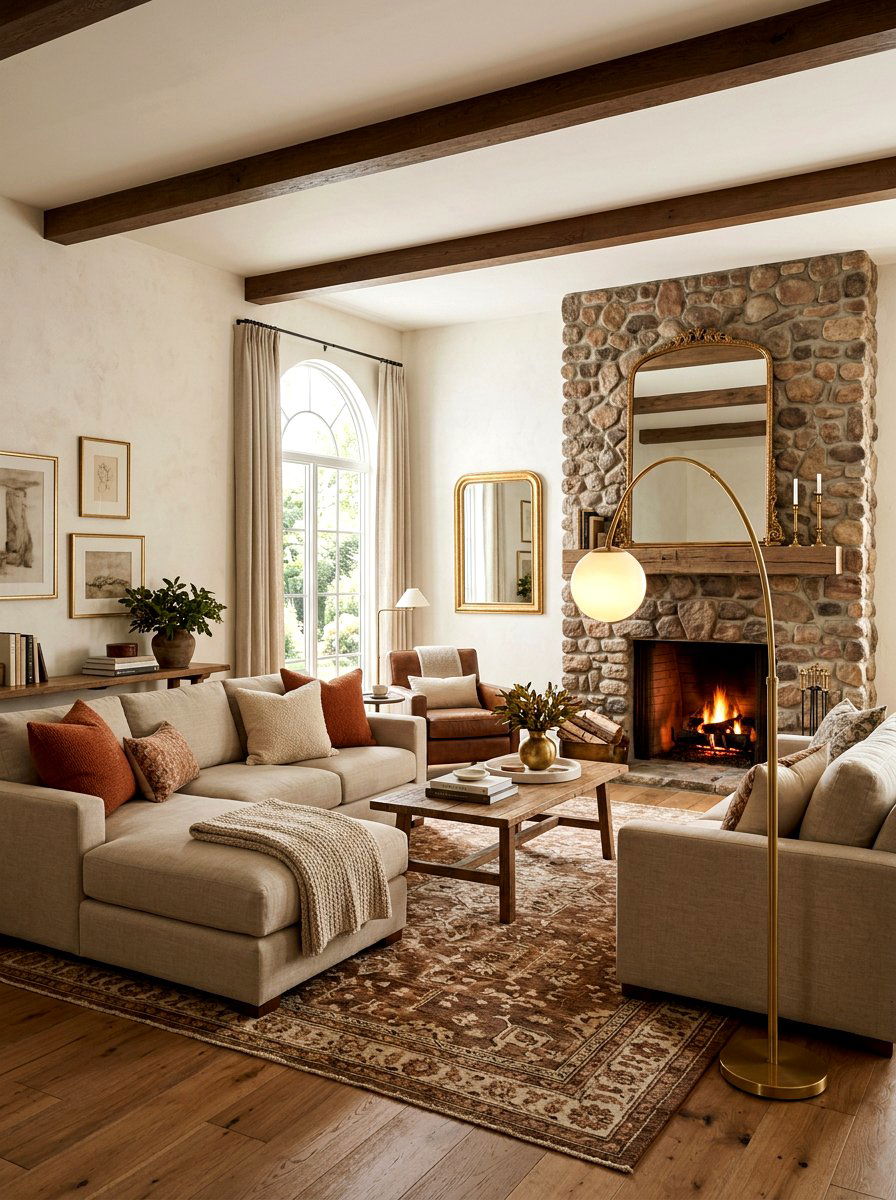 Gold accent living room - 30 Tuscan revival living room ideas